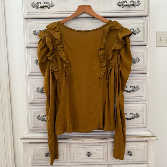 Anthropologie Mustard Ruffle Top - Picture 5 of 7